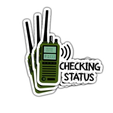 Imagem de 3 peças adesivos de verificação de status Walkie talkie rádio comunicação checando status adesivo operadores de rádio amador adesivos de presente adesivos de emergência decalques para laptop garrafa