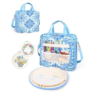 Imagem de Telawsfun Bolsa organizadora de projetos de bordado, bolsa de armazenamento de bordado com fichário removível, bolsa de transporte portátil para suprimentos de bordado, argolas de fio dental, apenas