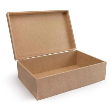 Imagem de Caixa Retangular Lisa com Dobradiça 30x20x10 cm em MDF Cru – Organizadora Multiuso para Presentes, Escritório e Decoração