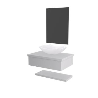 Imagem de Conjunto Bancada C-cuba L42, Prateleira E Espelheira Metrópole 606 Perffect Acetinado Branco Chess