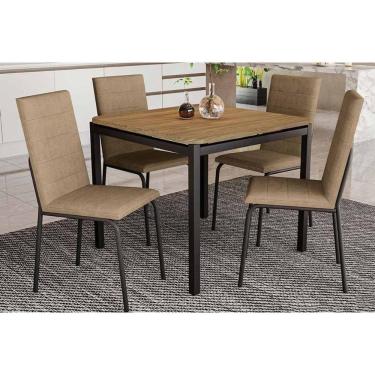 Imagem de Conjunto: Mesa Sala Jantar Reno C- Tampo De Madeira 90cm E 4 Cadeiras Amsterdã Preto Fosco-capuccino - Kappesberg