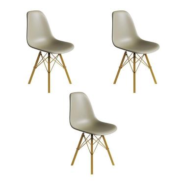 Imagem de Conjunto 3 Cadeiras Eames Estilo Moderno Em Ferro Dourado Com Assento Fendi