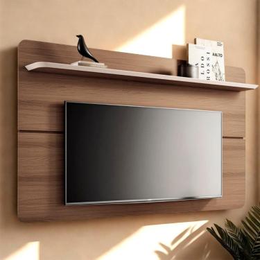 Imagem de Painel Tv 70 Pol 180cm Suspenso Curv Castanho/off White - Hb Móveis