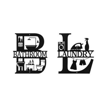 Imagem de Sanwarm 2 peças de decoração de parede moderna de metal, decoração de parede preta casa de fazenda rústica varanda minimalista decoração suspensa para casa de banho hotel banheiro bar banheiro