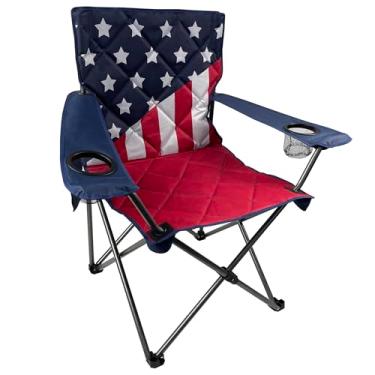 Imagem de Black Sierra XL Patriotic US American Flag Camping Chair, for Beach, Lawn, Patio and Deck, Oversize Steel Frame Supports 300 lbs, Quilted Padding with Cupholders USA American Flag (Red White and Blue)
