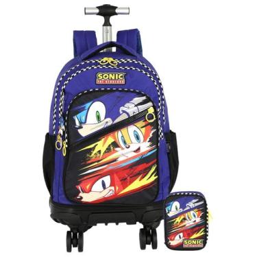 Imagem de Kit Escolar Sonic Game Mochila de Rodinha + Estojo Box - Luxcel, azul