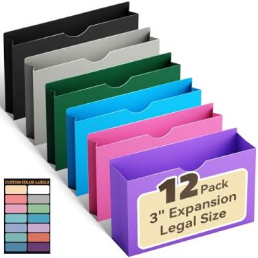 Imagem de ANSOOK Jaquetas de arquivo de plástico reforçado, pasta de arquivo sanfonada de expansão resistente de 7,6 cm, pacote com 12 pastas Poly Manila, pasta de arquivo tamanho ofício, aba reta, pasta de