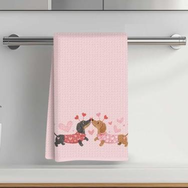 Imagem de Toalhas de cozinha com estampa de dachshund fofas 35 x 61 cm, toalha de prato decorativa de microfibra absorvente romântica, toalhas de chá de waffle para cozinha, casa, banheiro, presentes para