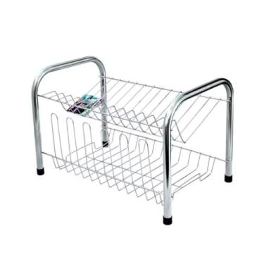 Imagem de Escorredor de Louça Cromado Grande, Suporte para 6 Copos e 14 Pratos, Estrutura Reforçada em Inox, 43.2x26.5x25cm