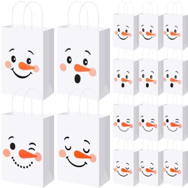 Imagem de Kolldenn 24 peças de sacos de presente de papel de boneco de neve com alças sacos de presentes de Natal a granel fofo armazenamento de doces para Natal, inverno, férias, aniversário, chá de bebê