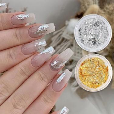 Imagem de 2 adesivos de unhas de gel semicurado para mulheres - Kit de adesivos de unhas douradas e prateadas para salão de beleza para acessórios DIY
