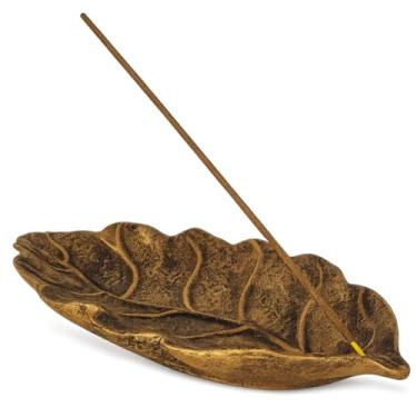 Imagem de Incensario Porta Incenso Folha Grande Dourada de Resina