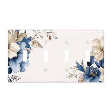 Imagem de Nadoabtm Placa de cobertura para interruptor de luz vintage flores azuis brancas penoy floral 4 gangues placa de parede com interruptor quádruplo capa decorativa para decoração de quarto e casa