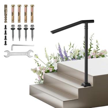 Imagem de Corrimão para degraus ao ar livre, trilhos de escada de 1 a 3 degraus, grades de metal resistentes para idosos, corrimão de ferro forjado com revestimento em pó, corrimão de ferro forjado para varanda