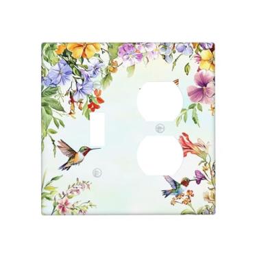 Imagem de JDAKHD Capas decorativas para beija-flores e arte floral em aquarela, 2 gangues, comutador/duplex, placa de parede tropical, botânica, pássaros, interruptor elétrico para cozinha, decoração de casa