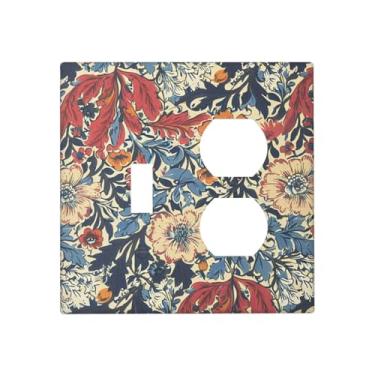 Imagem de JDAKHD William Morris Placa de parede decorativa floral 2 interruptores e duplex, abstrata, retrô, meados do século, flores boho, planta, 1 interruptor + 1 capa de saída para bancadas de cozinha e