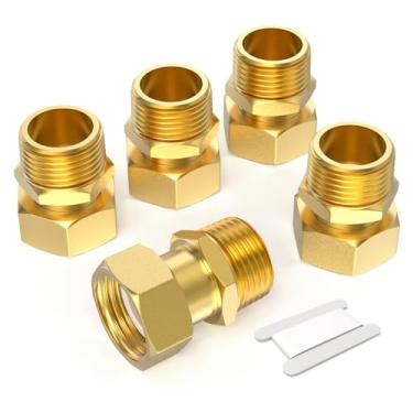 Imagem de TAISHER 5 peças de encaixe de tubo de medidor de água de latão, 3/10.2 cm BSP fêmea x 3/10.2 cm NPT macho para medidores de água, bombas de água e medidores de calor com arruela de vedação