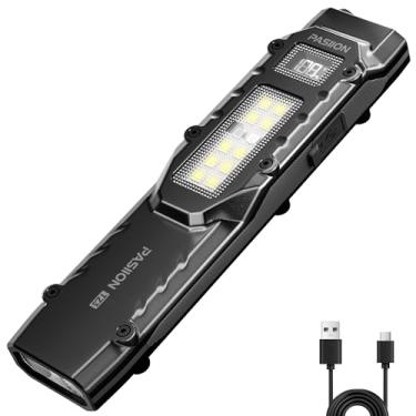 Imagem de Lanterna tática EDC, lanternas planas de 1500 lúmens, recarregáveis, lanterna pequena de LED de interruptores duplos com display digital, 8 modos de aço inoxidável, lanterna de bolso para casa