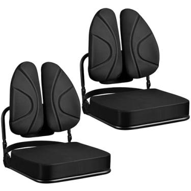 Imagem de Pacote com 2 assentos ergonômicos de estádio com encosto duplo com suporte para as costas e almofada – reclinável de 6 posições, ganchos duplos, alças de mochila – cadeira dobrável para eventos