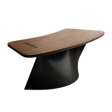 Imagem de Mesa de trabalho Mesa de escritório moderna com base ondulada aço carbono, espaçosa estação trabalho tomadas carregamento(L)