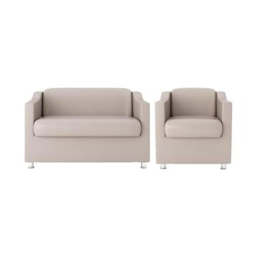 Imagem de Kit Sofá Namoradeira + Poltrona Tilla Recepção Sala Espera Cor:bege