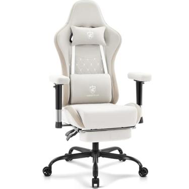 Imagem de Morkprism Cadeira de jogos de tecido respirável, cadeira de escritório para computador com apoio para os pés, suporte lombar de massagem e almofada de gel, cadeira gamer reclinável ergonômica com