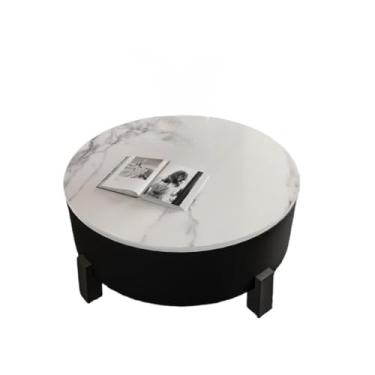 Imagem de Mesa de Centro Redonda com Tampo Marmorizado Moderno Sala Sofisticada Decoração Luxo 70x29cm(tampo branco)