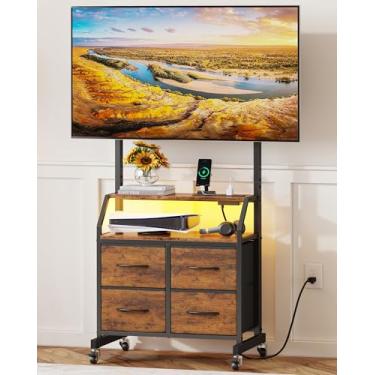 Imagem de Suporte de TV com suporte e 4 gavetas de tecido - suporte de TV com rodas para TV de 81 a 75 polegadas, centro de entretenimento e mesa de console para sala de estar ou quarto, suporte de televisão