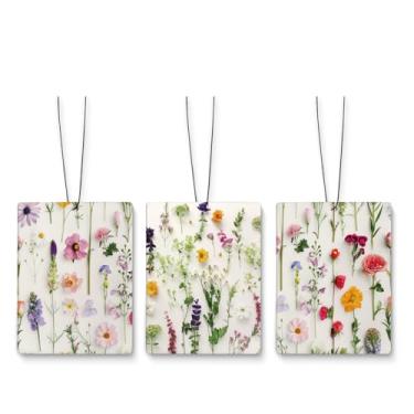 Imagem de Dilemat Aromatizador de ar de flores coloridas para carro, estética de plantas silvestres botânicas para pendurar 3 peças para carros, armário, gaveta, livros, banheiro, acessórios de decoração de