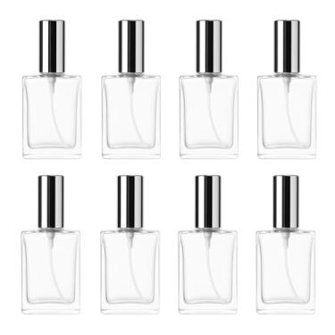 Imagem de 8 frascos de perfume vazios transparentes de 15 ml com tampas prateadas de vidro atomizador de névoa fina frascos de spray recarregáveis mini frascos de vidro de fragrância para limpeza, óleo