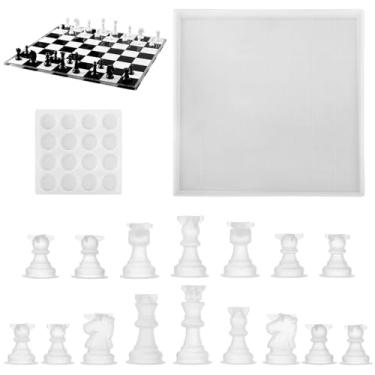 Imagem de Conjunto de moldes de silicone DIY Chess & Checkers, moldes de resina 3D de tamanho completo para peças de xadrez, conjunto de artesanato de arte epóxi, crie tabuleiros de xadrez personalizados e