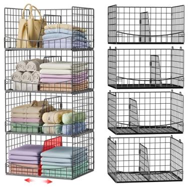 Imagem de Hongtamoya Organizadores de armário de 4 camadas e prateleiras de armazenamento com divisória, caixas organizadoras de prateleiras de armário empilháveis, recipientes de armazenamento de suéteres de