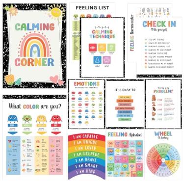 Imagem de Conjunto de 12 pôsteres de canto calmante para sala de aula indispensáveis para professores, caderno de composição, decoração de sala de aula, suprimentos de canto calmo, 25 x 30 cm, tabela de