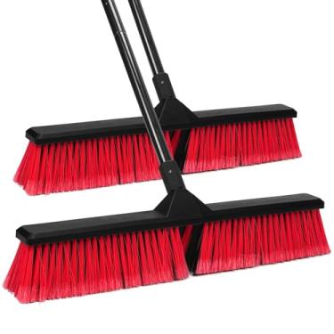 Imagem de 2PK Vassoura de 61 cm para uso externo com cabo longo de 160 cm e cerdas rígidas, escova de vassoura resistente para uso externo para oficina, garagem, concreto, pátio e varredura de piso