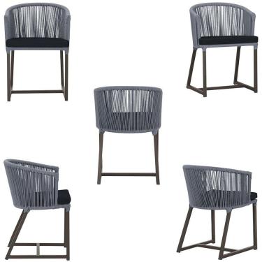 Imagem de 5 Cadeiras De Jantar Noronha Marrom Corda Náutica E12 Trama Prata