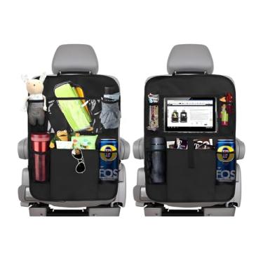 Imagem de ZNDAW Organizador de banco traseiro de carro, 2 peças, protetor de assento traseiro com vários bolsos com suporte para tablet de 26 cm, bolsa de armazenamento de tecido Oxford à prova d'água para