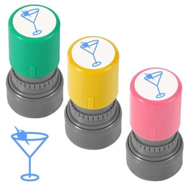 Imagem de Pacote com 3 carimbos Martini, carimbo de mão de borracha autotinta, carimbo de bebida de vidro Martini para festas, bares, boates e eventos de pub (tinta azul)