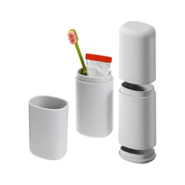 Imagem de Estojo de escova de dentes de viagem com 2 peças, suporte portátil para escova de dentes e recipiente com tampa de pasta de dente com copo, estojo de viagem de grande capacidade à prova de poeira para
