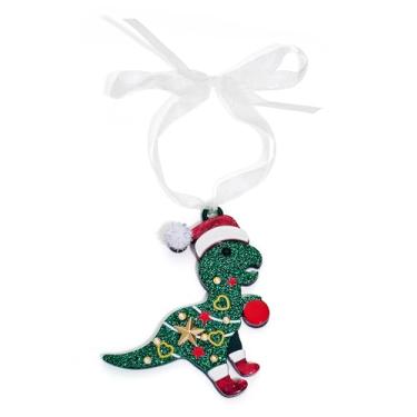 Imagem de MINIMISSMIANYC Enfeites de Natal engraçados de dinossauro 2025, resina acrílica, T-Rex, decorações de Natal, artesanato para pendurar na árvore de Natal, decoração de casa de férias de inverno
