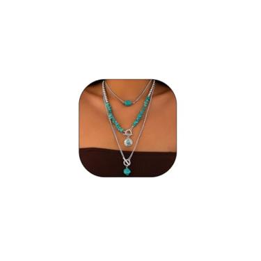 Imagem de Navirix 3 colares femininos turquesa ocidental, boho, cowgirl, cowboy, country, show, joias, vintage, chapéu, pingente, turquesa, contas, colar, Large, Metal, Sem Pedra Preciosa