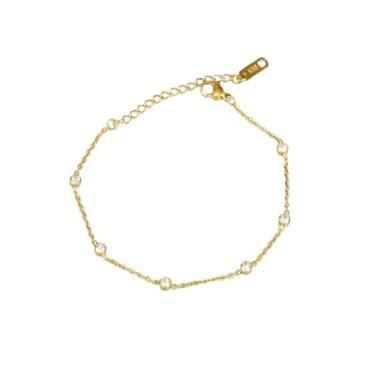 Imagem de LKANF Pulseiras de flores para mulheres, pulseiras douradas, zircônia cúbica, simulação de diamante, estação de diamante, pulseira de corrente de tênis, adjustable, Metal, Zircônia cúbica