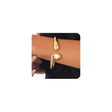 Imagem de Pulseiras de gota assimétricas grossas para mulheres, pulseira minimalista personalizada com abertura em gota d'água, acessórios de joias simples e modernas, presentes, Large, Liga de aço, Sem Pedra