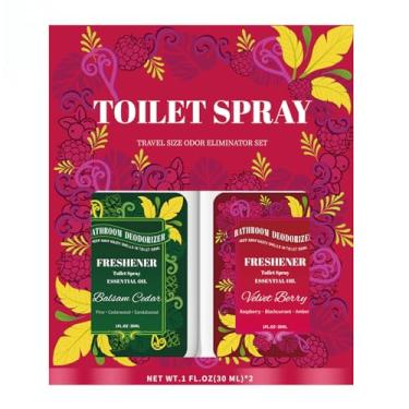 Imagem de Spray de vaso sanitário tamanho viagem, 2 pacotes de spray para desodorizante de banheiro, itens essenciais de viagem variados com gancho removível - perfume de cedro e frutas silvestres