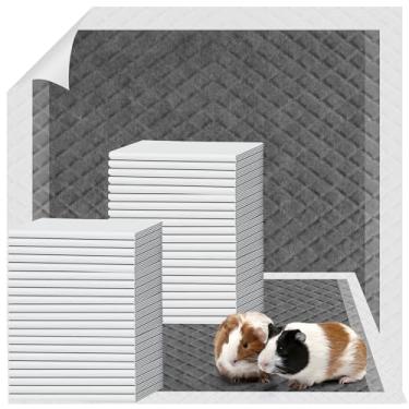 Imagem de Zoramey Forros descartáveis para gaiola de porquinho-da-índia 40 unidades, roupa de cama de porquinho-da-índia 60 x 60 cm, almofadas absorventes com infusão de carvão, controle de odor, almofadas de