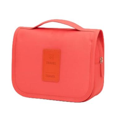 Imagem de Nécessaire Organizadora de Viagem com Gancho – Bolsa Dobrável Impermeável com Divisórias para Higiene Pessoal, Maquiagem, Cosméticos – Unissex Compacta (ROSA ESCURO)