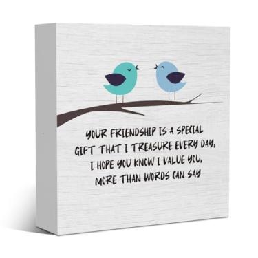 Imagem de Presentes de amizade para mulheres placa de madeira rústica, decoração de mesa, acessórios de mesa de escritório para prateleira de mesa, casa de fazenda, cubículo, bloco de madeira, placa, placa