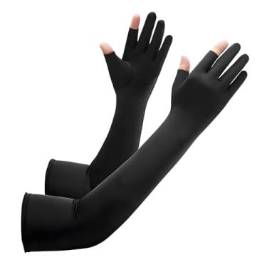 Imagem de Mangas masculinas de compressão de seda preta gelo para proteção UV, mangas refrescantes e absorventes de umidade para esportes ao ar livre, ciclismo, comprimento de 50 cm