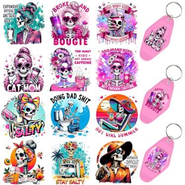 Imagem de Elewins 60 peças de papéis de transferência de chaveiro UV DTF - Decalques de vinil para chaves e etiquetas de bagagem, desenhos engraçados com revestimento resistente a arranhões, papéis de