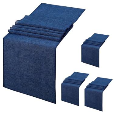 Imagem de 4 peças de caminho de mesa azul marinho: 33 x 273 cm azul marinho rústico juta toalha de mesa de ação de graças para casa de fazenda, macramê, boho, festa de outono, decoração de jantar em casa