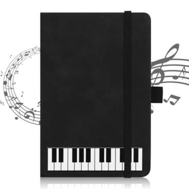 Imagem de A6 Music Themed Notebook Piano Keyboard PU Leather Cover Small Pocket Memo Notepads Lined Journal Notebook Diary Planner for Home Office School Classroom Student Music Gifts,96 Sheets (Black)